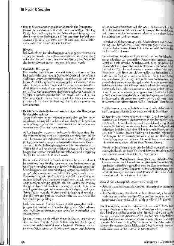 Vorschauseite 2: Betriebsübergang/Unterrichtung der ArbeitnehmerDer neue § 613a Absatz 5 BGB