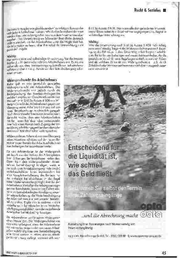 Vorschauseite 3: Betriebsübergang/Unterrichtung der ArbeitnehmerDer neue § 613a Absatz 5 BGB