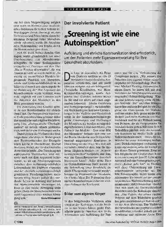 Vorschauseite 1: Screening ist wie eine AutoinspektionDer involvierte Patient