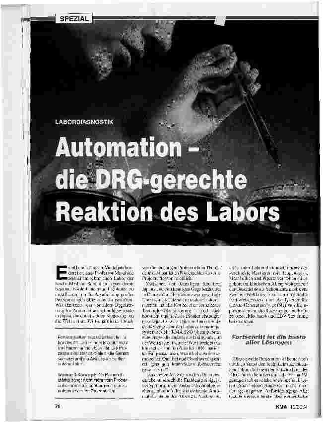 Vorschauseite 1: Automation - die DRG-gerechte Reaktion des Labors