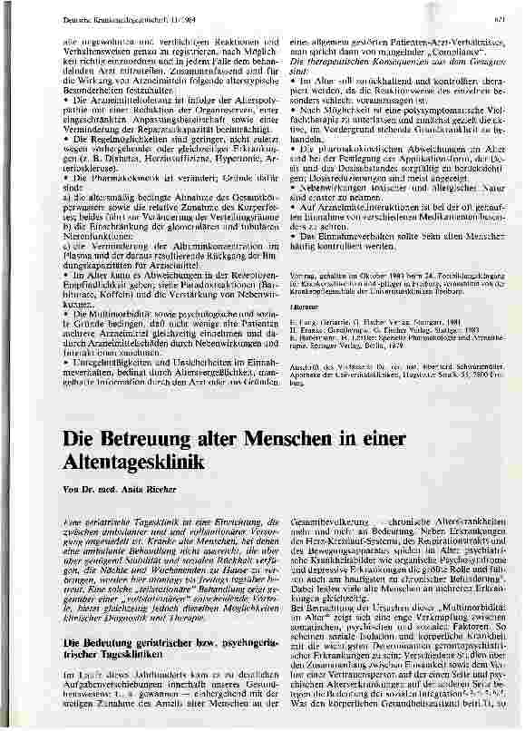 Vorschauseite 1: Die Betreuung alter Menschen in einer Altentagsklinik