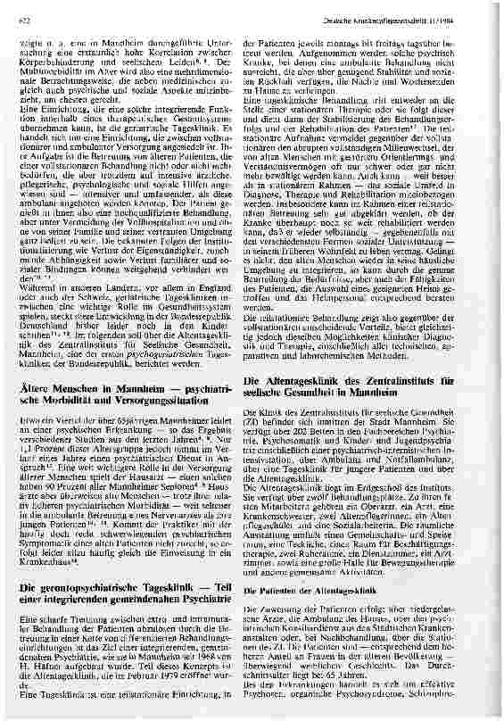 Vorschauseite 2: Die Betreuung alter Menschen in einer Altentagsklinik