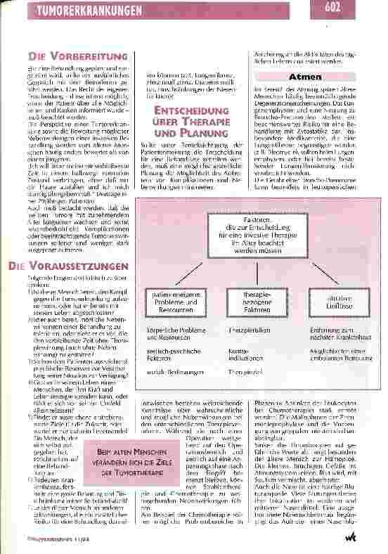 Vorschauseite 2: Menschliche Unterstützung ist oberstes Gebot Problemanalyse beim älteren Tumorpatienten hinsichlich Therapie und Pflege