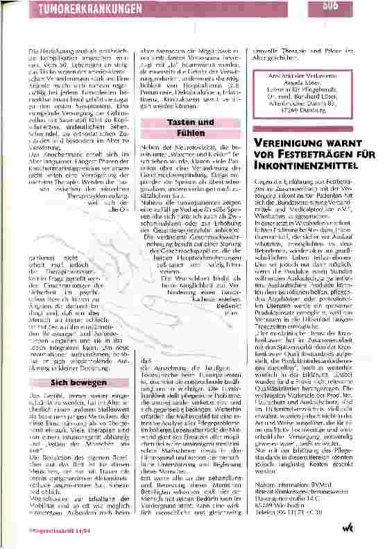 Vorschauseite 6: Menschliche Unterstützung ist oberstes Gebot Problemanalyse beim älteren Tumorpatienten hinsichlich Therapie und Pflege