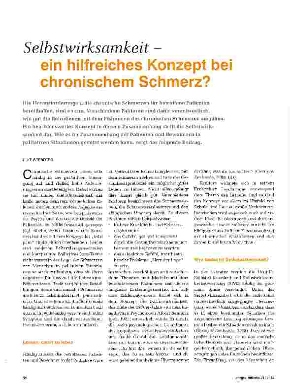 Vorschauseite 1: Selbstwirksamkeit -ein hilfreiches Konzept chronischem Schmerz?