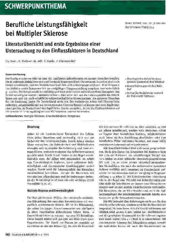 Vorschauseite 1: Berufliche Leistungsfähigkeit bei Multipler Sklerose