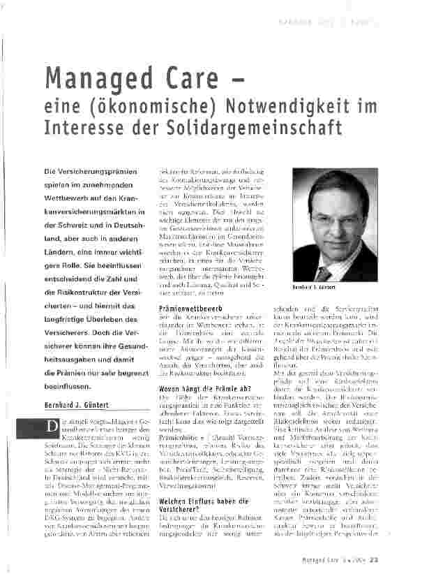 Vorschauseite 1: Managed Care - eine (ökonomische) Notwendigkeit im Interesse der Solidargemeinschaft