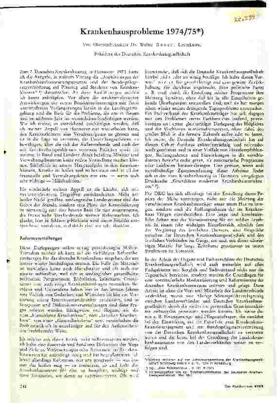 Vorschauseite 1: Krankenhausprobleme 1974/75