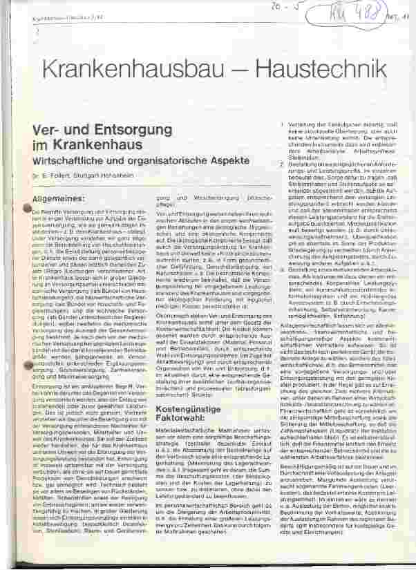 Vorschauseite 1: Ver-und Entsorgung im Krankenhaus Wirtschaftliche und organisatorische Aspekte