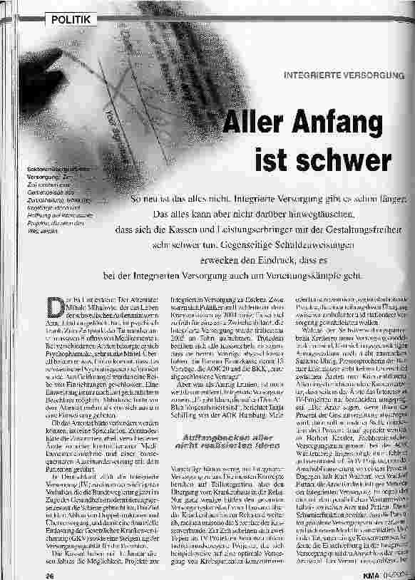 Vorschauseite 1: Integrierte Versorgung: Aller Anfang ist schwer