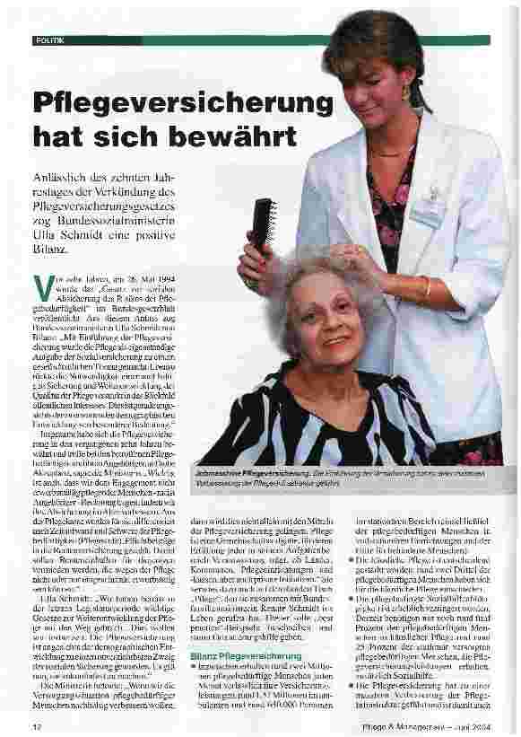 Vorschauseite 1: Pflegeversicherung hat sich bewährt