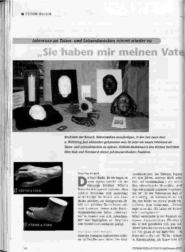 Vorschauseite 1: Sie haben mir meinen Vater zurückgebrachtInteresse an Totenund Lebendmasken nimmt wieder zu