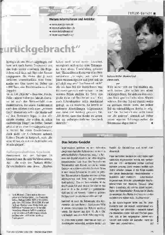 Vorschauseite 2: Sie haben mir meinen Vater zurückgebrachtInteresse an Totenund Lebendmasken nimmt wieder zu