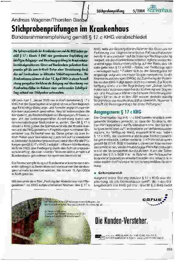 Vorschauseite 1: Stichprobenprüfungen im Krankenhaus