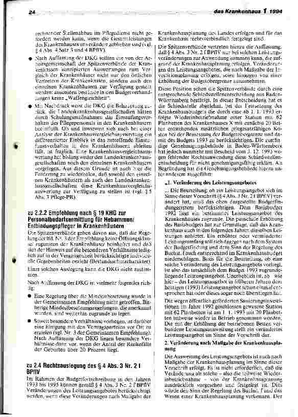 Vorschauseite 2: Budgetrunde 1994: DKG kritisiert GKV-Hinweise Genehmigungsbehörde Baden-Württ.stützt Auffassung d.DKG