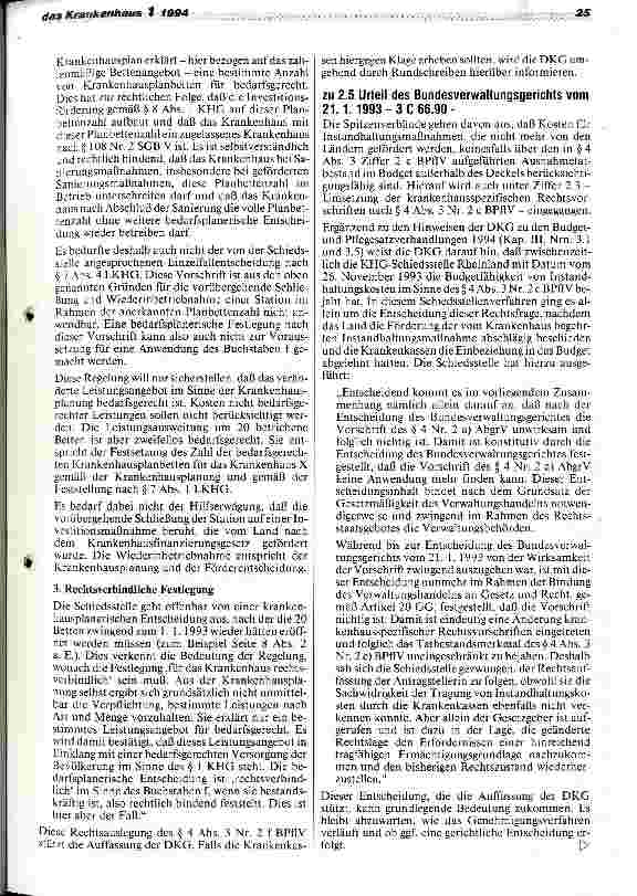 Vorschauseite 3: Budgetrunde 1994: DKG kritisiert GKV-Hinweise Genehmigungsbehörde Baden-Württ.stützt Auffassung d.DKG