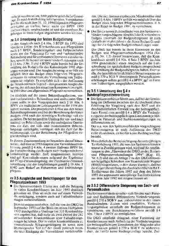 Vorschauseite 5: Budgetrunde 1994: DKG kritisiert GKV-Hinweise Genehmigungsbehörde Baden-Württ.stützt Auffassung d.DKG