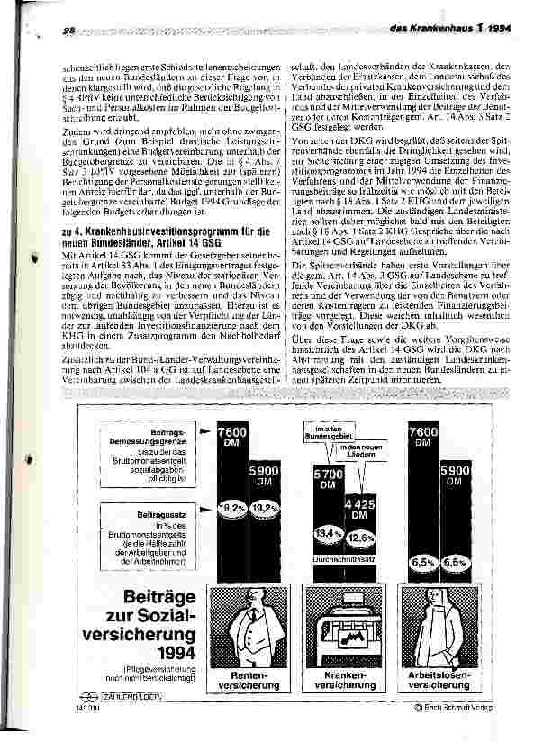 Vorschauseite 6: Budgetrunde 1994: DKG kritisiert GKV-Hinweise Genehmigungsbehörde Baden-Württ.stützt Auffassung d.DKG