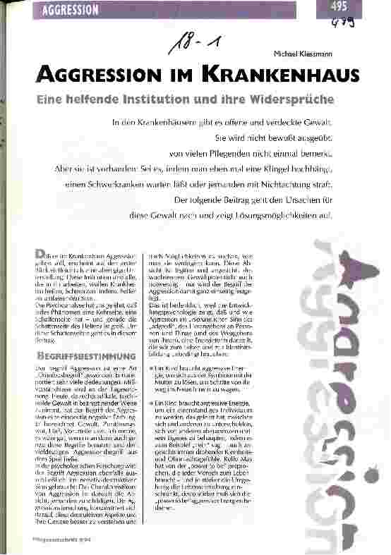 Vorschauseite 1: Aggression im Krankenhaus Eine helfende Institution und ihre Widersprüche