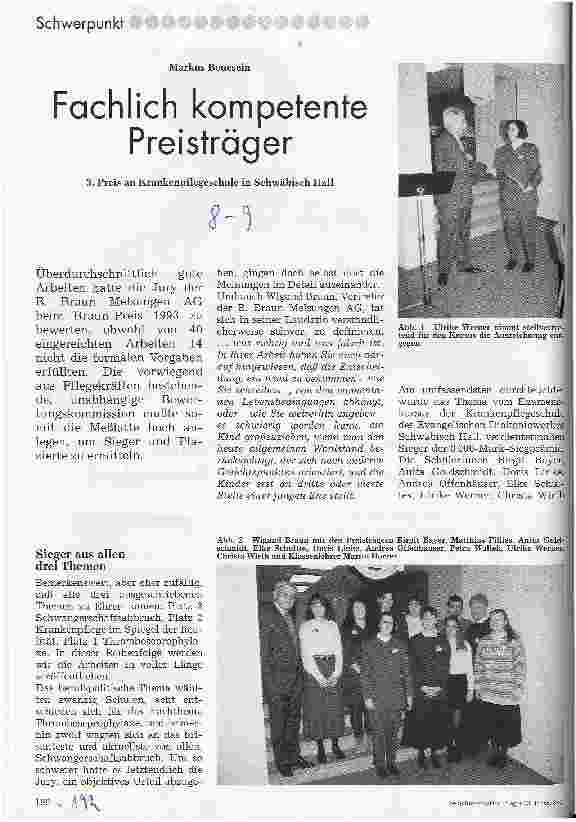Vorschauseite 1: Fachlich kompetente Preisträger 3. Preis an Krankenpflegeschule in Schwäbisch Hall