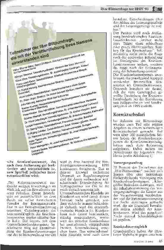 Vorschauseite 2: f & w-Blitzumfrage zur BPflV 1995 Der Referentenentwurf aus der Sicht des Krankenhauspraktikers