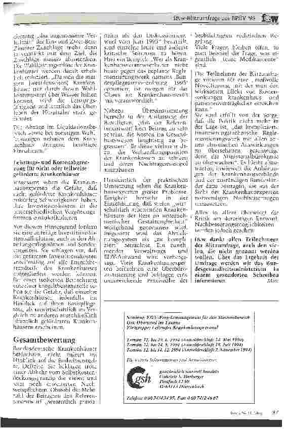 Vorschauseite 4: f & w-Blitzumfrage zur BPflV 1995 Der Referentenentwurf aus der Sicht des Krankenhauspraktikers