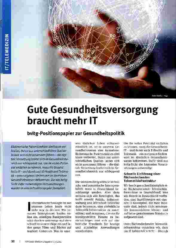 Vorschauseite 1: Gute Gesundheitsversorgung braucht mehr IT