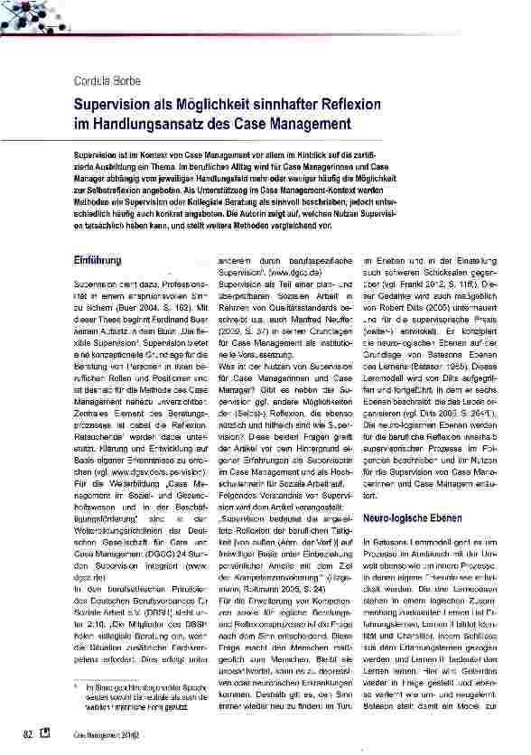 Vorschauseite 1: Supervision als Möglichkeit sinnhafter Reflexion im Handlungsansatz des Case Management
