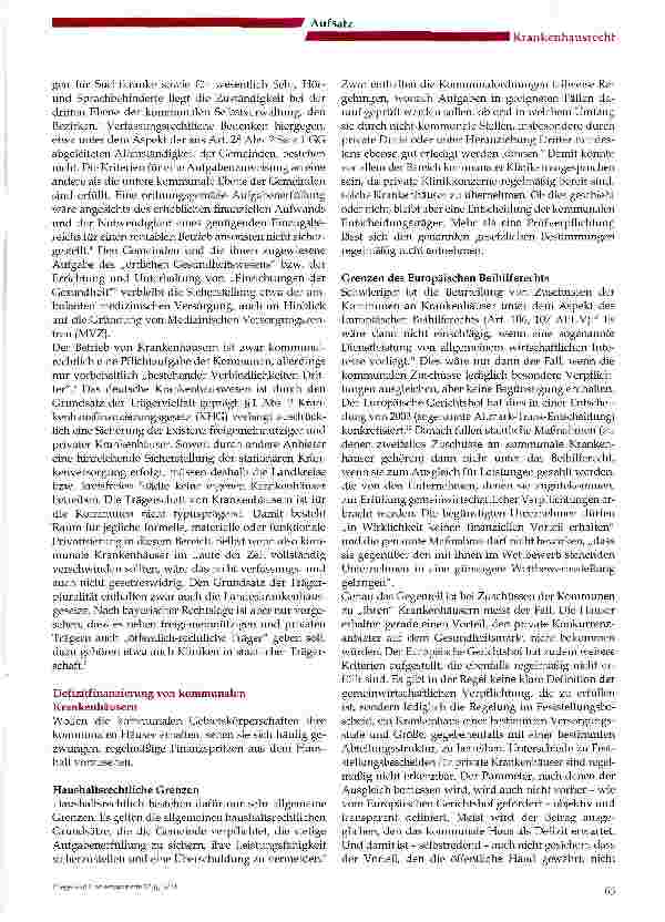 Vorschauseite 2: Kommunalrechtliche Rahmenbedingungen für Krankenhäuser