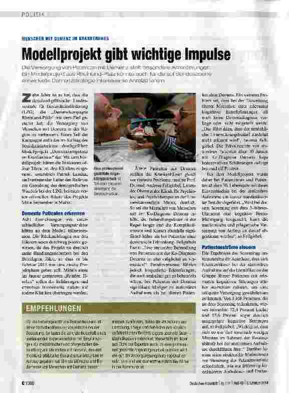 Vorschauseite 1: Modellprojekt gibt wichtige Impulse
