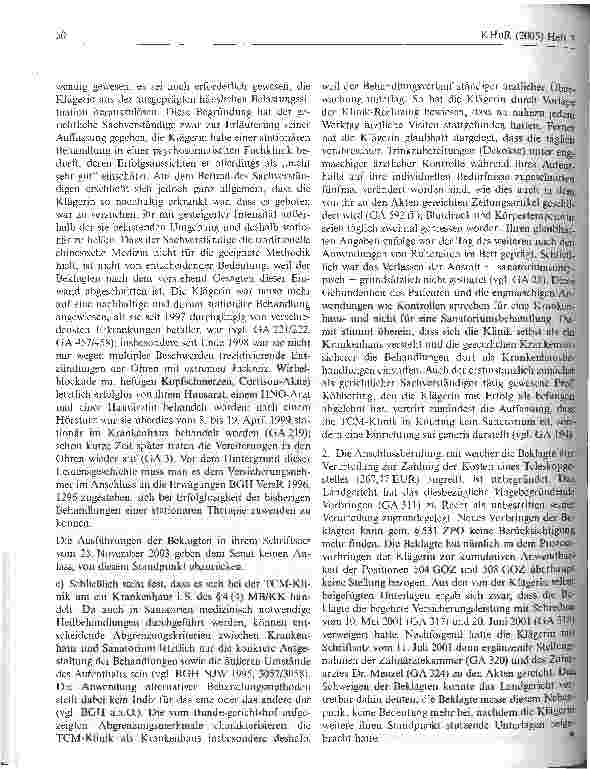 Vorschauseite 2: Zur Abgrenzung Krankenhaus und SanatoriumOberlandesgericht Düsseldorf, Urteil vom 9. Dezember 2003 - 1-4 U 79/03