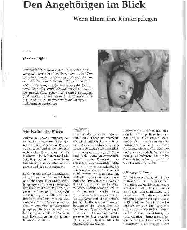 Vorschauseite 1: Den Angehörigen im Blick. Wenn Eltern ihre Kinder pflegen