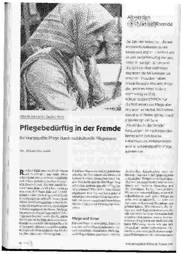 Vorschauseite 1: Pflegebedürftig in der Fremde Alte Migranten in Deutschland Kulturangepaßte Pflege durch multikulturelle Pflegeteams