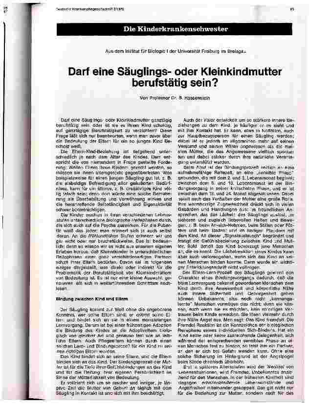 Vorschauseite 1: Darf eine Säuglingsoder Kleinkindmutter berufstätig sein?