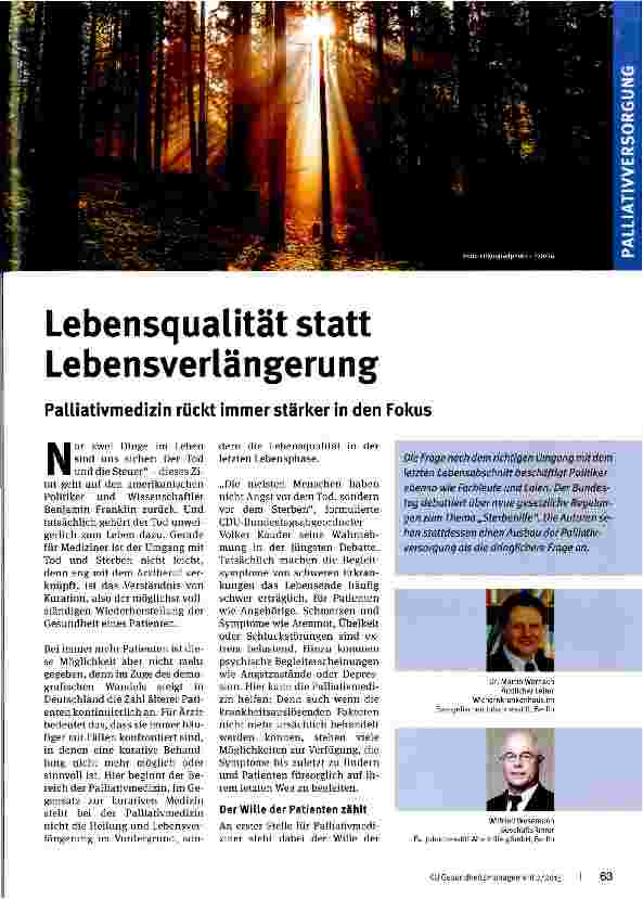 Vorschauseite 1: Lebensqualität statt Lebensverlängerung