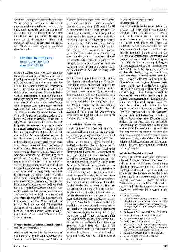 Vorschauseite 2: Dokumentation bei Genehmigung einer ärztlichen Zwangsmaßnahme: Anmerkungen zum Beschluss des Bundesgerichtshofs vom 14.01.2015 - XII ZB 470/14, BtPrax 2015, S. 64