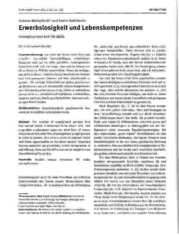 Vorschauseite 1: Erwerbslosigkeit und Lebenskompetenzen