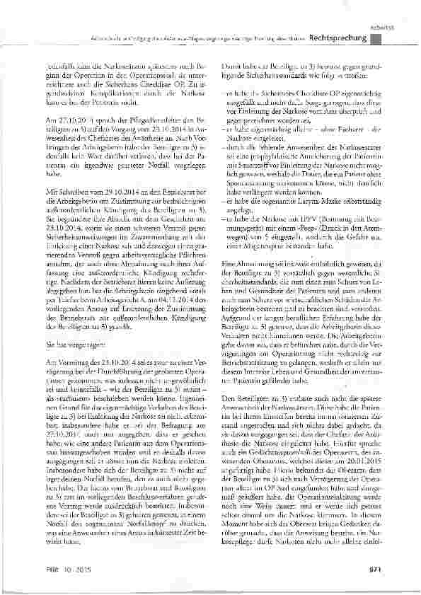 Vorschauseite 3: Außerordentliche Kündigung eines Anästhesie-Pflegers wegen eigenmächtiger Einleitung einer Narkose BGB § 626 Abs. 1; BetrVG § 78 Abs. 2, § 103; KSchC § 15