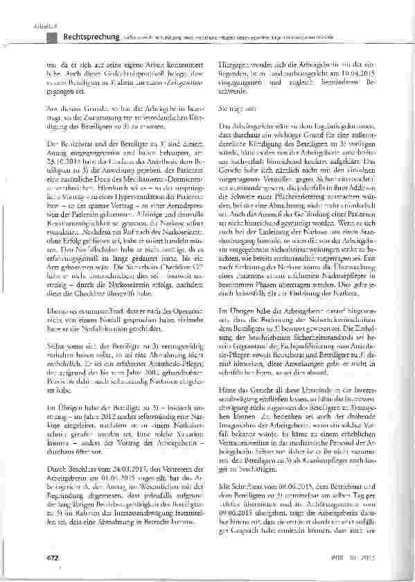 Vorschauseite 4: Außerordentliche Kündigung eines Anästhesie-Pflegers wegen eigenmächtiger Einleitung einer Narkose BGB § 626 Abs. 1; BetrVG § 78 Abs. 2, § 103; KSchC § 15