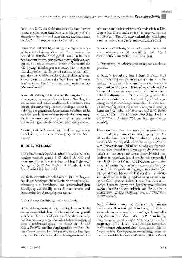 Vorschauseite 5: Außerordentliche Kündigung eines Anästhesie-Pflegers wegen eigenmächtiger Einleitung einer Narkose BGB § 626 Abs. 1; BetrVG § 78 Abs. 2, § 103; KSchC § 15