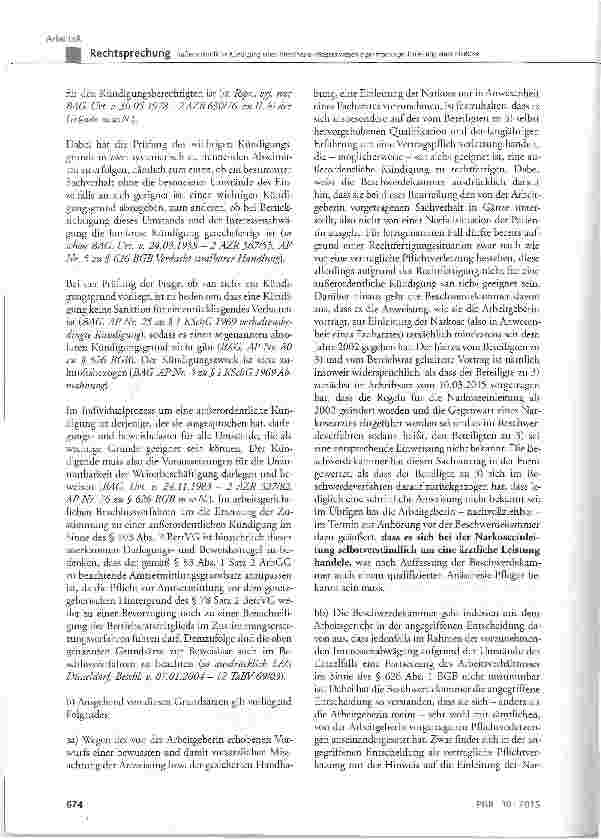 Vorschauseite 6: Außerordentliche Kündigung eines Anästhesie-Pflegers wegen eigenmächtiger Einleitung einer Narkose BGB § 626 Abs. 1; BetrVG § 78 Abs. 2, § 103; KSchC § 15