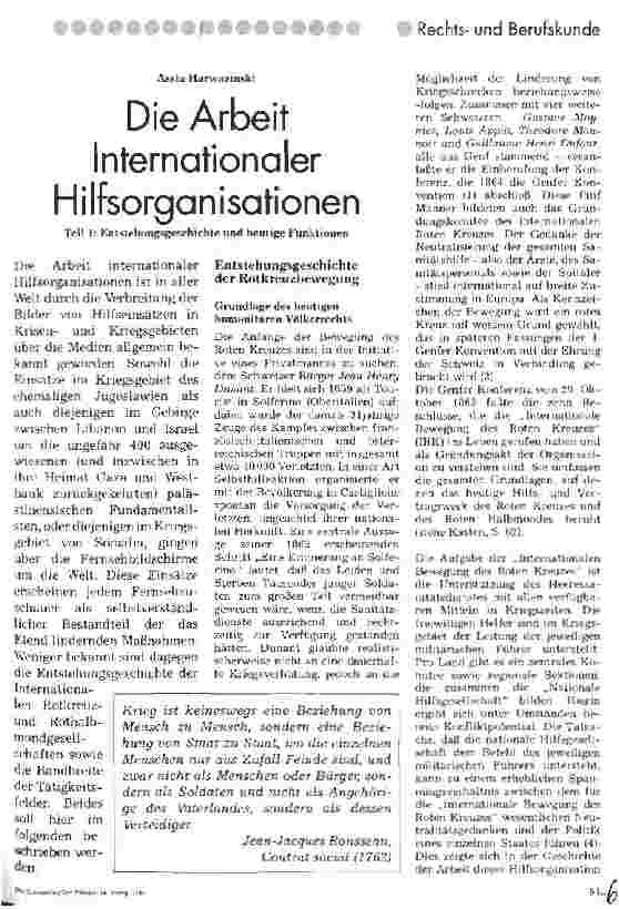 Vorschauseite 1: Die Arbeit Internationaler Hilfsorganisationen - Teil 1: Entstehungsgeschichte und heutige Funktionen.