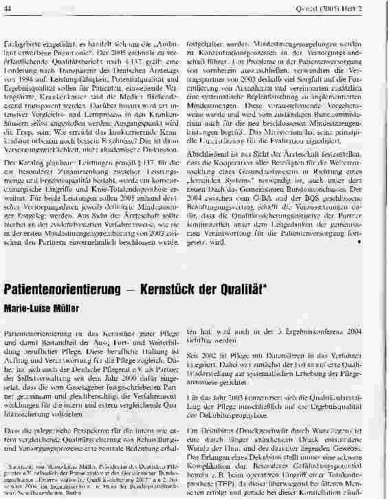 Vorschauseite 1: Patientenorientierung - Kernstück der Qualität