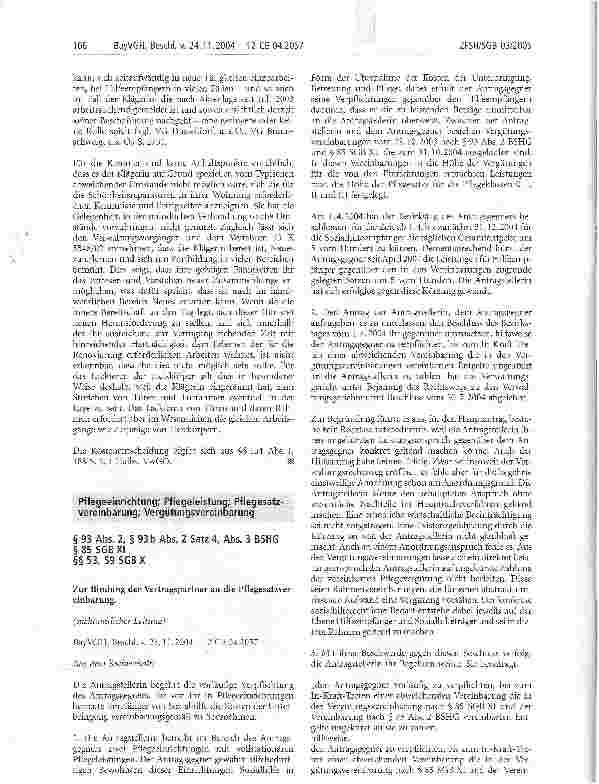 Vorschauseite 1: Pflegeeinrichtung; Pflegeleistung; Pflegesatzvereinbarung; Vergütungsvereinbarung§ 93 Abs. 2, § 93 b Abs. 2 Satz 4, Abs. 3 BSHG §85 SGBXI §§53, 59 SGBX