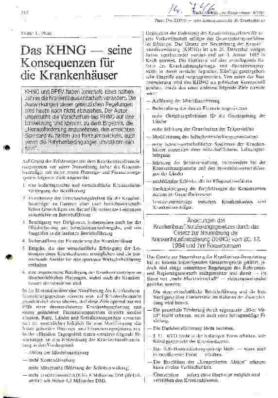 Vorschauseite 1: Das KHNG - seine Konsequenzen für die Krankenhäuser