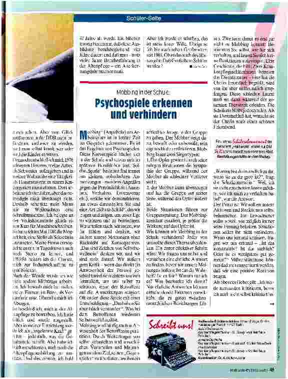 Vorschauseite 1: Psychospiele erkennen und verhindern Mobbing in der Schule