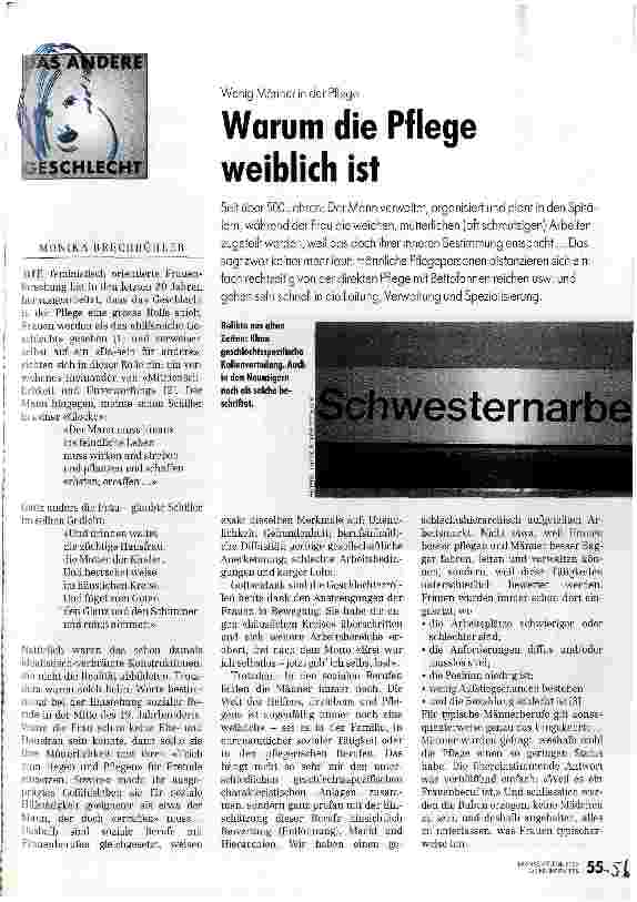 Vorschauseite 1: Warum die Pflege weiblich ist Wenig Männer in der Pflege