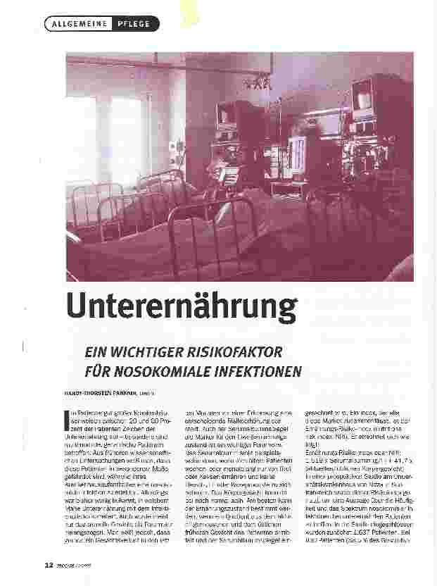 Vorschauseite 1: UnterernährungEIN WICHTIGER RISIKOFAKTOR FÜR NOSOKOMIALE INFEKTIONEN