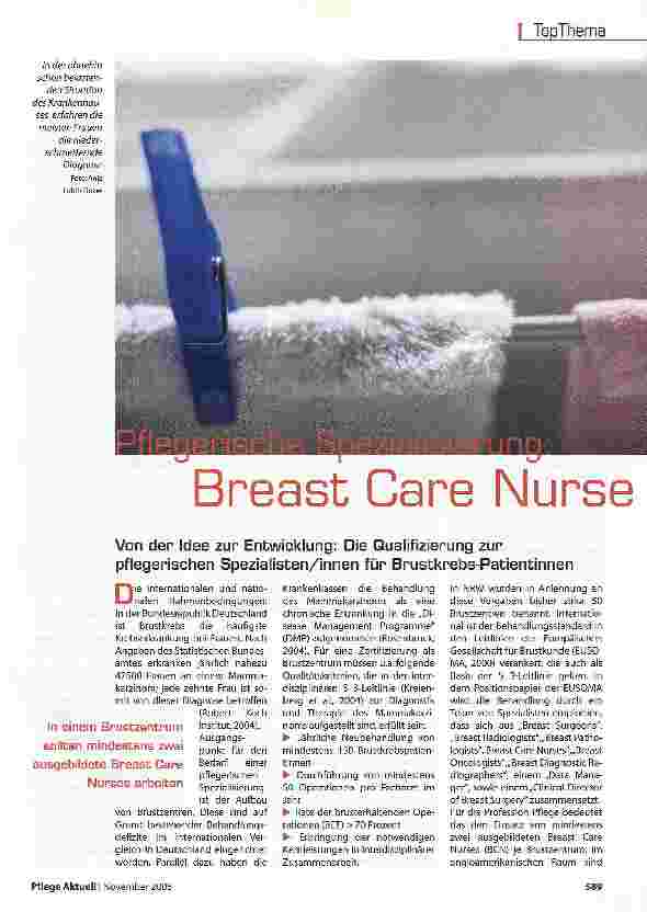 Vorschauseite 1: Pflegerische SpezialisierungBreast Care Nurse
