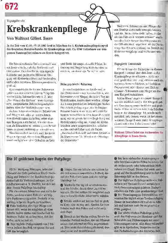 Vorschauseite 1: Krebskrankenpflege 15.10.-17.10.1985 1. Krebskrankenpflegekongreß